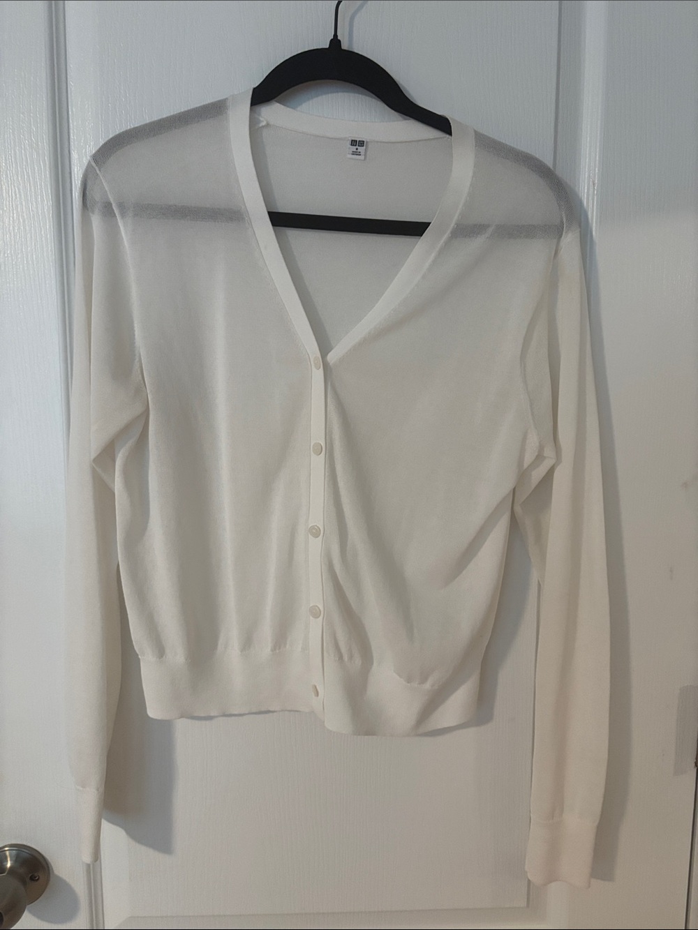 Uniqlo White Lightweight V-Neck Button Cardigan